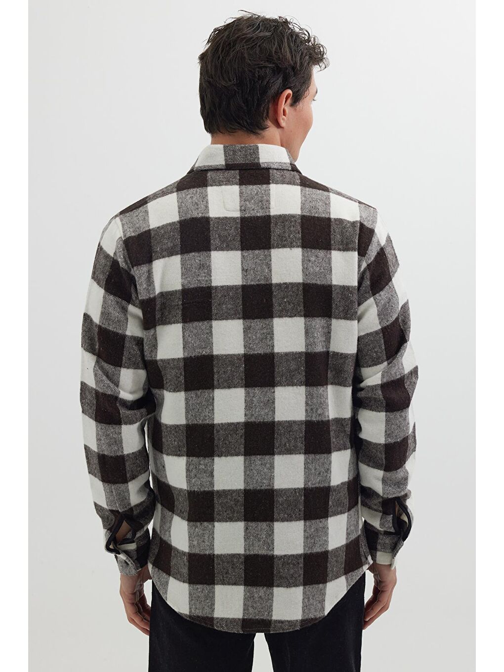 Karışık Erkek Slim Fit Dar Kesim Uzun Kollu Kapaklı Çift Cepli Kareli Kışlık Oduncu Gömlek-6