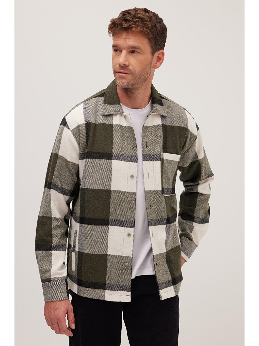 Karışık Erkek Relax Fit Rahat Kesim Spor Yaka Kareli Flotalı Cep Kışlık Gömlek-1