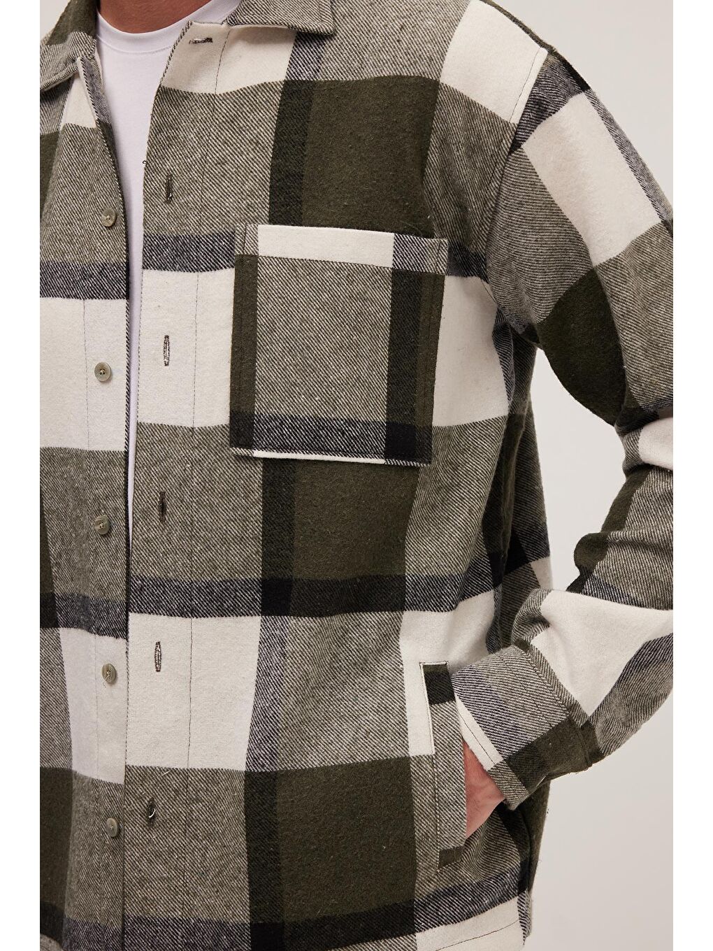 Karışık Erkek Relax Fit Rahat Kesim Spor Yaka Kareli Flotalı Cep Kışlık Gömlek-2