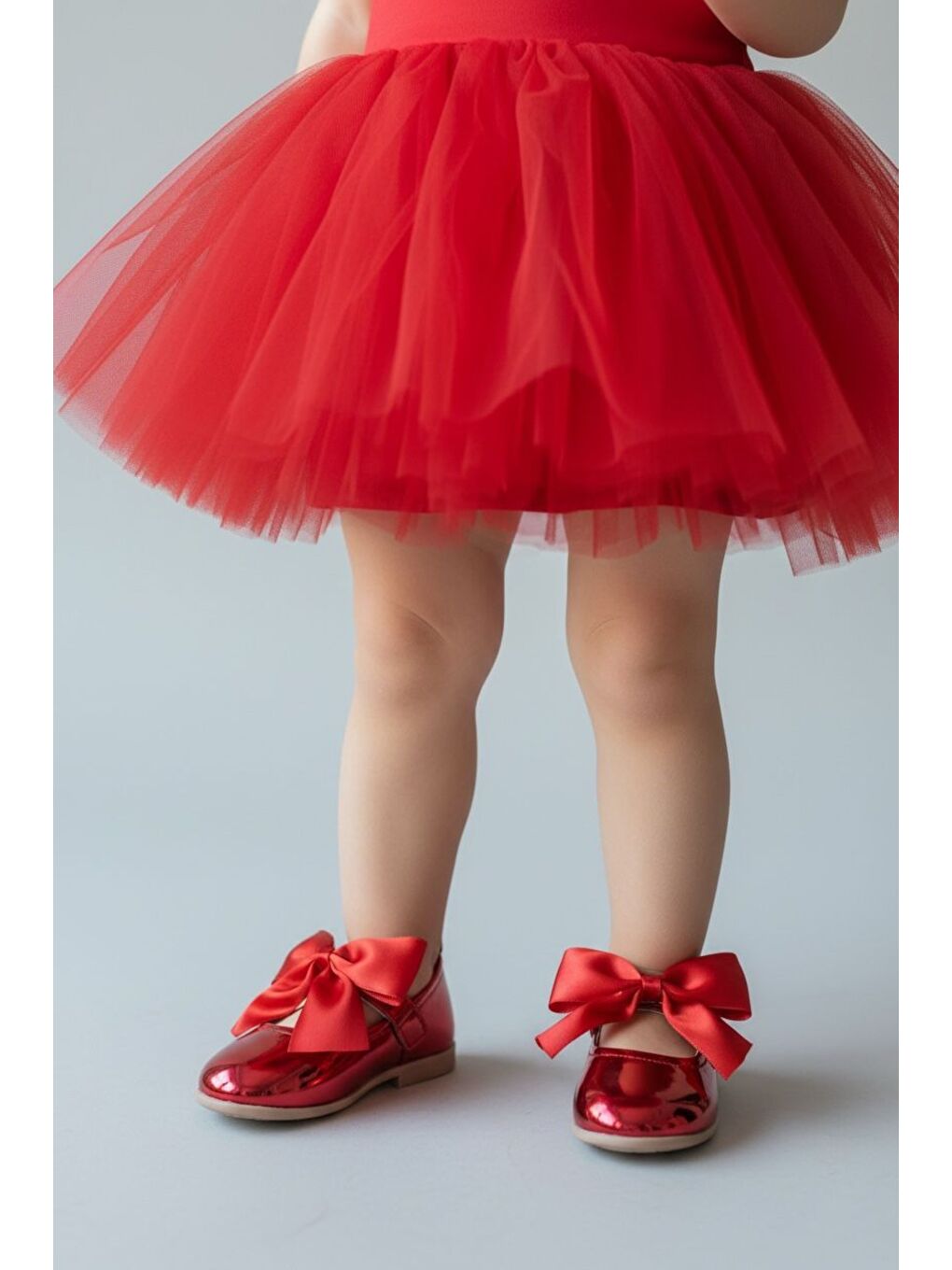 Kırmızı Kız Çocuk Kurdeleli Babet