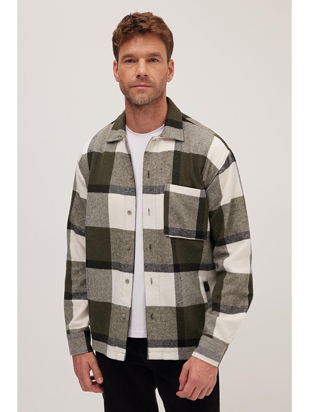 Karışık Erkek Relax Fit Rahat Kesim Spor Yaka Kareli Flotalı Cep Kışlık Gömlek-4