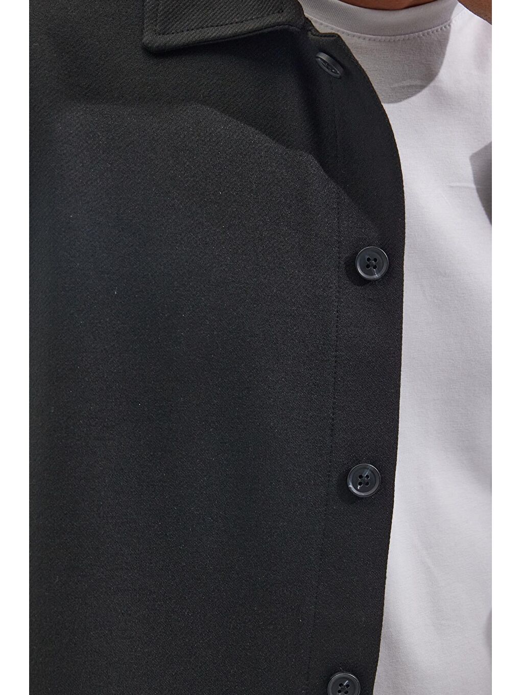 Erkek Relax Fit Rahat Kesim Uzun Kollu Düz Örme Kumaş Yandan Yırtmaçlı Siyah Gömlek-2