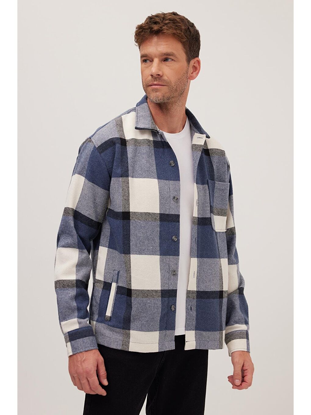 Karışık Erkek Relax Fit Rahat Kesim Spor Yaka Kareli Flotalı Cep Kışlık Gömlek-1