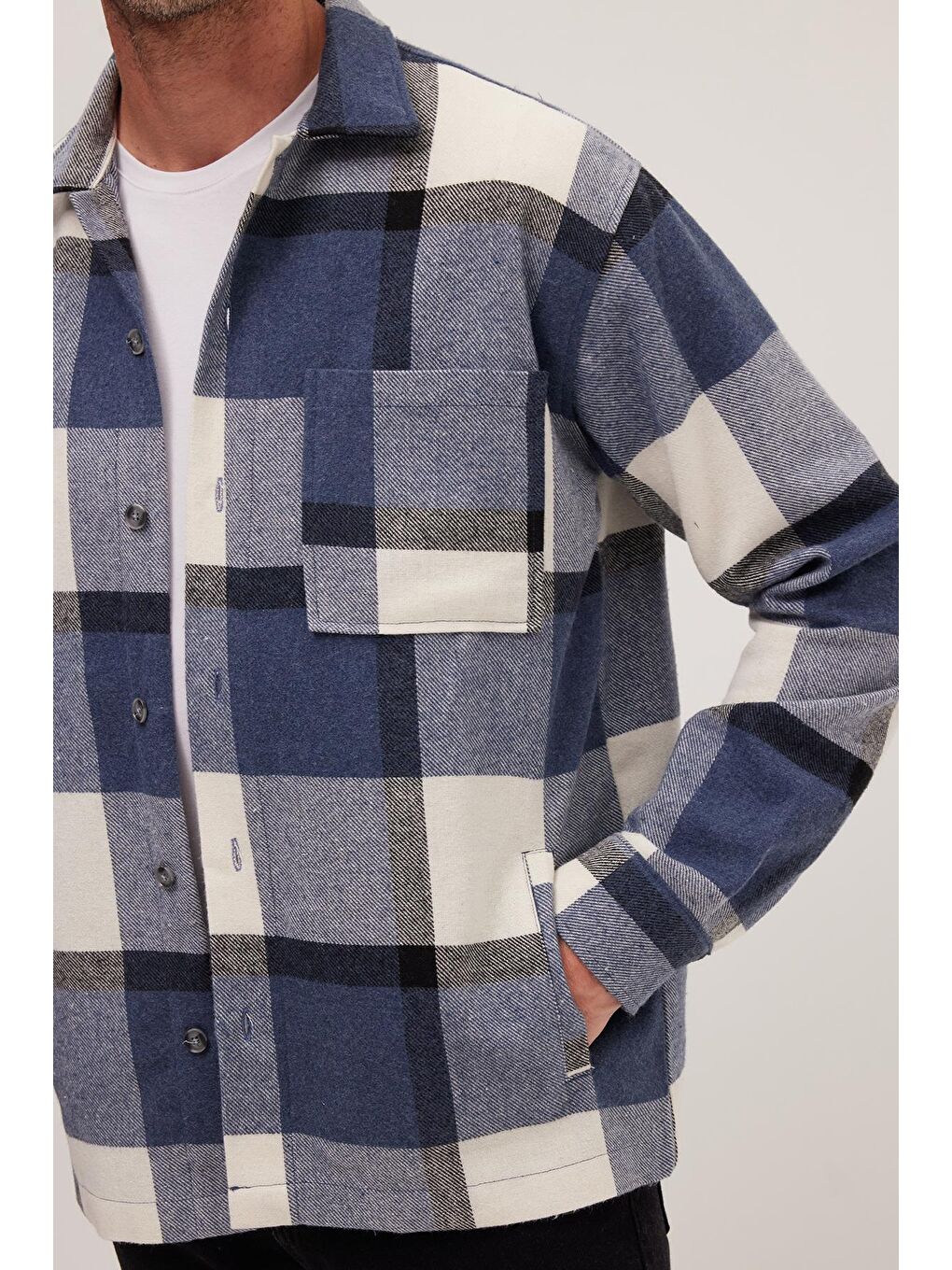 Karışık Erkek Relax Fit Rahat Kesim Spor Yaka Kareli Flotalı Cep Kışlık Gömlek-2