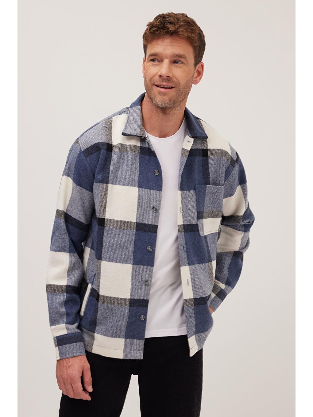 Karışık Erkek Relax Fit Rahat Kesim Spor Yaka Kareli Flotalı Cep Kışlık Gömlek-4