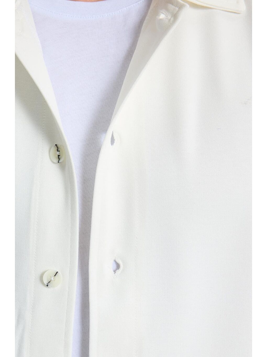 Erkek Relax Fit Rahat Kesim Düğmeli Yandan Cepli Örme Beyaz Ceket Gömlek-6