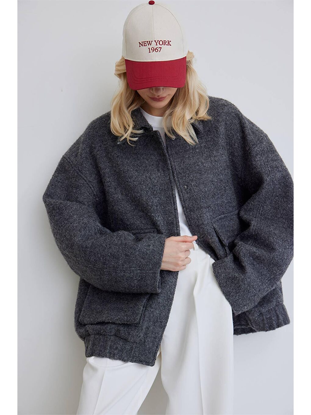 Yünlü Oversize Bomber Kaban Antrasit