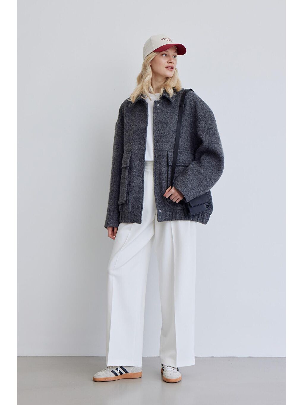 Yünlü Oversize Bomber Kaban Antrasit-2
