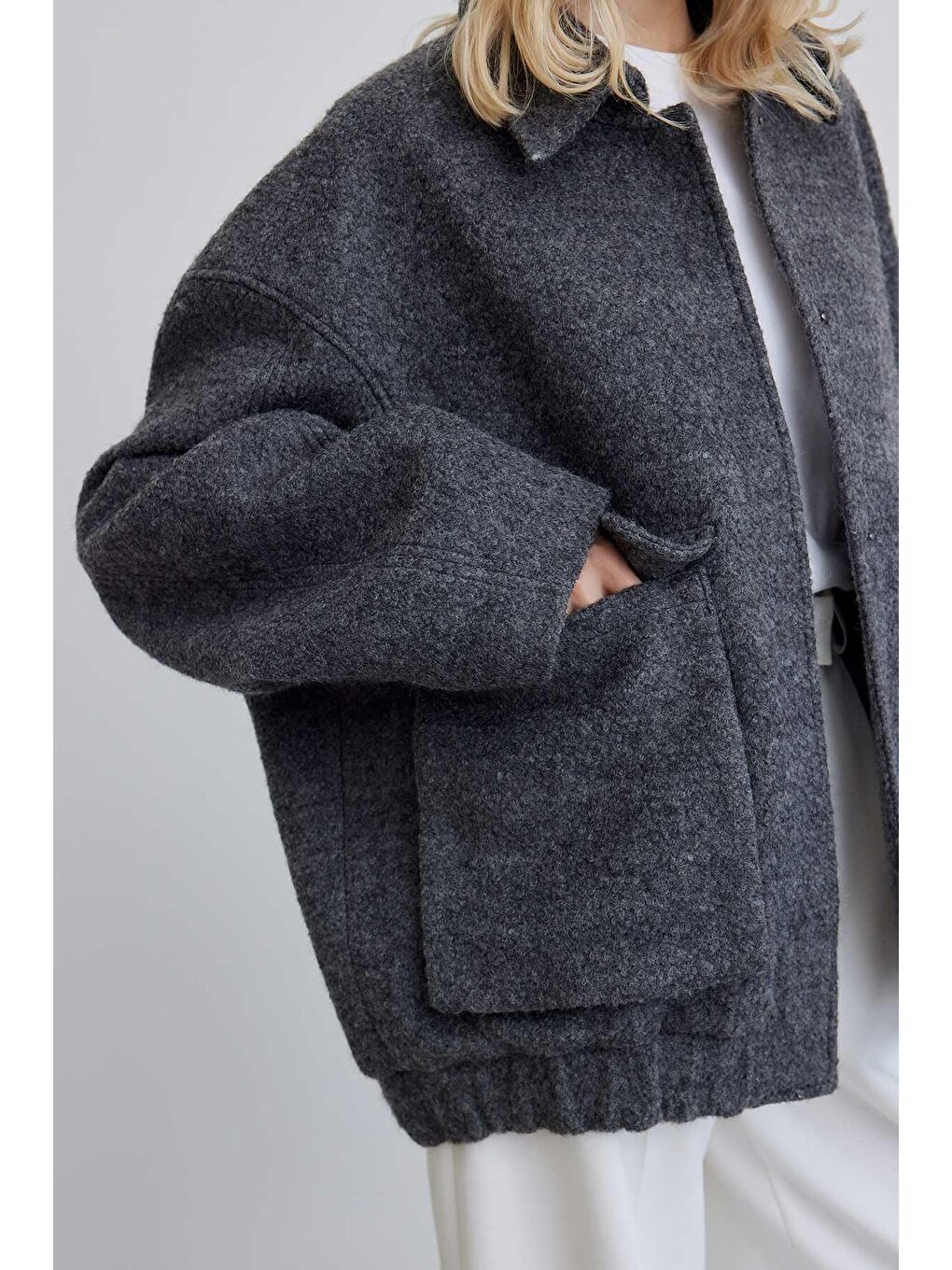 Yünlü Oversize Bomber Kaban Antrasit-3