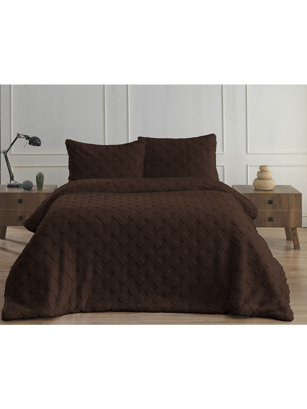 Kahverengi Dıamond 3 Parça Pietra Kürk Comforter Set Kahve KAHVE