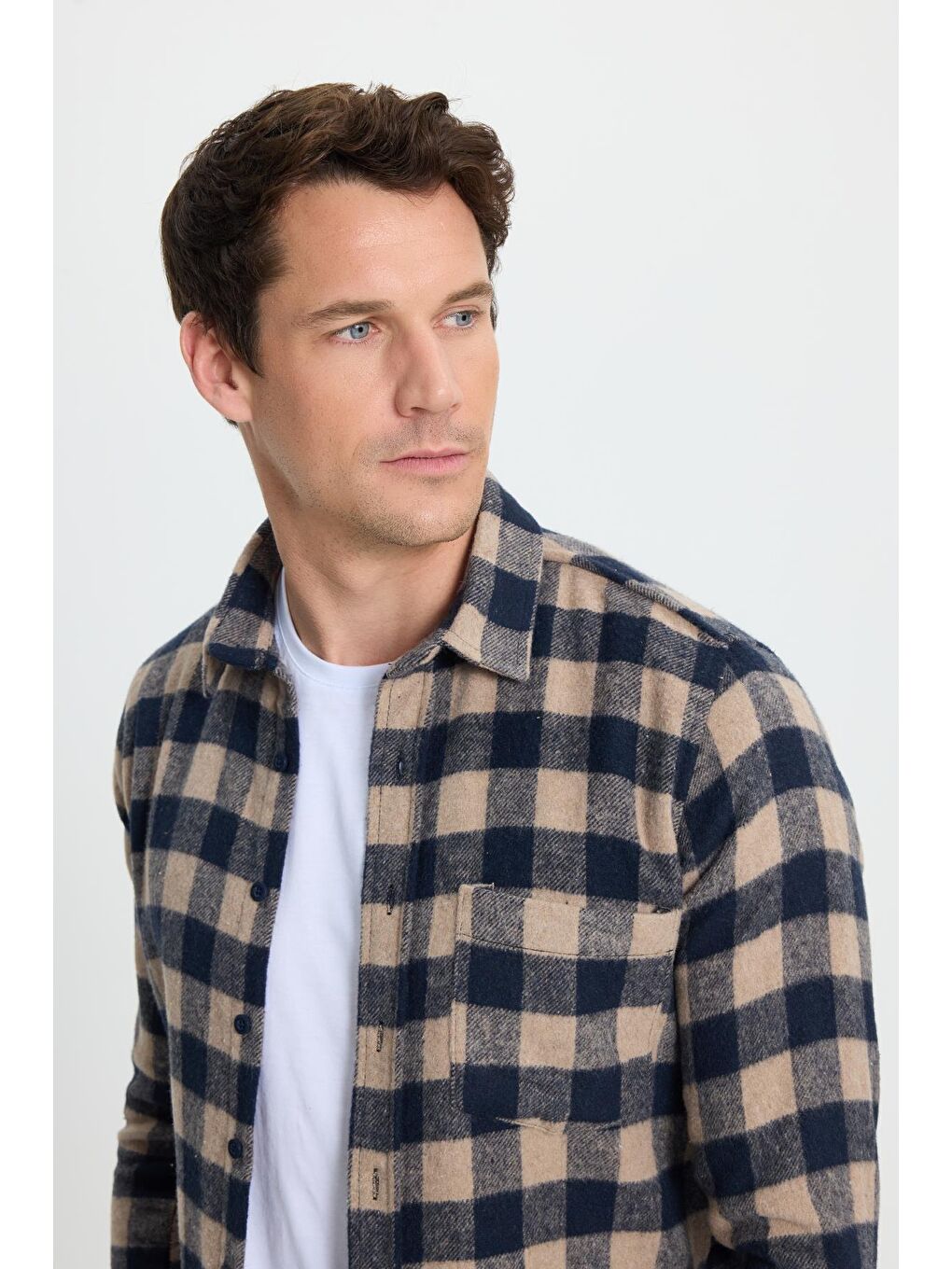 Karışık Erkek Slim Fit Dar Kesim Uzun Kollu Cepli Kareli Dama Desenli Kışlık Oduncu Gömlek-1