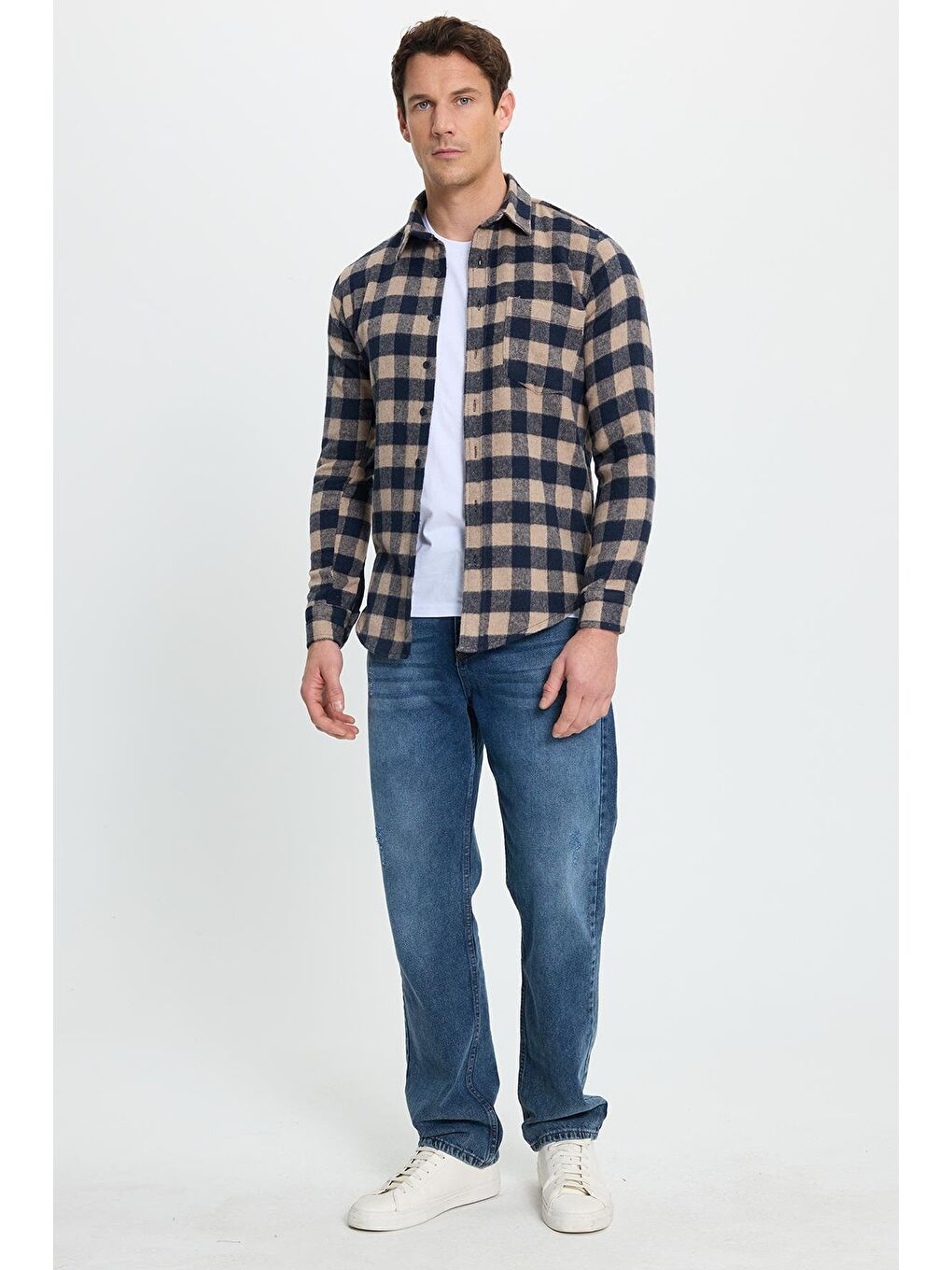 Karışık Erkek Slim Fit Dar Kesim Uzun Kollu Cepli Kareli Dama Desenli Kışlık Oduncu Gömlek-4