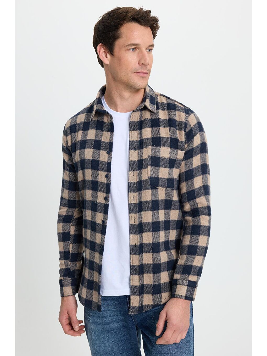 Karışık Erkek Slim Fit Dar Kesim Uzun Kollu Cepli Kareli Dama Desenli Kışlık Oduncu Gömlek-5