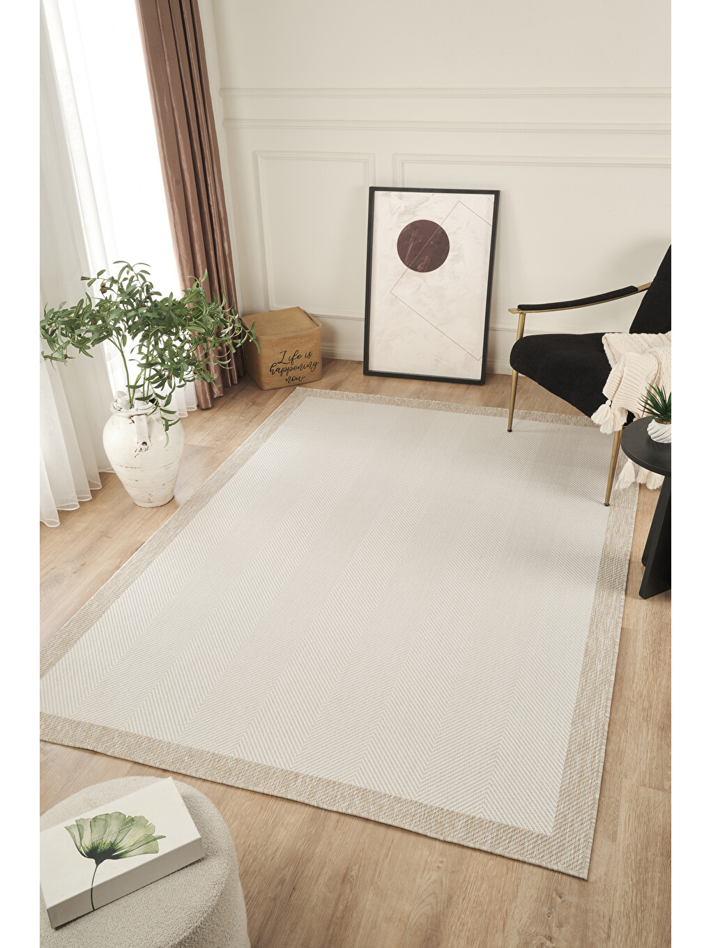 Ekru Sisalux 3084 Krem Bej Sisal Dokuma Jüt Hav Toz Vermez Halı Salon Mutfak Oda Halısı-200x290