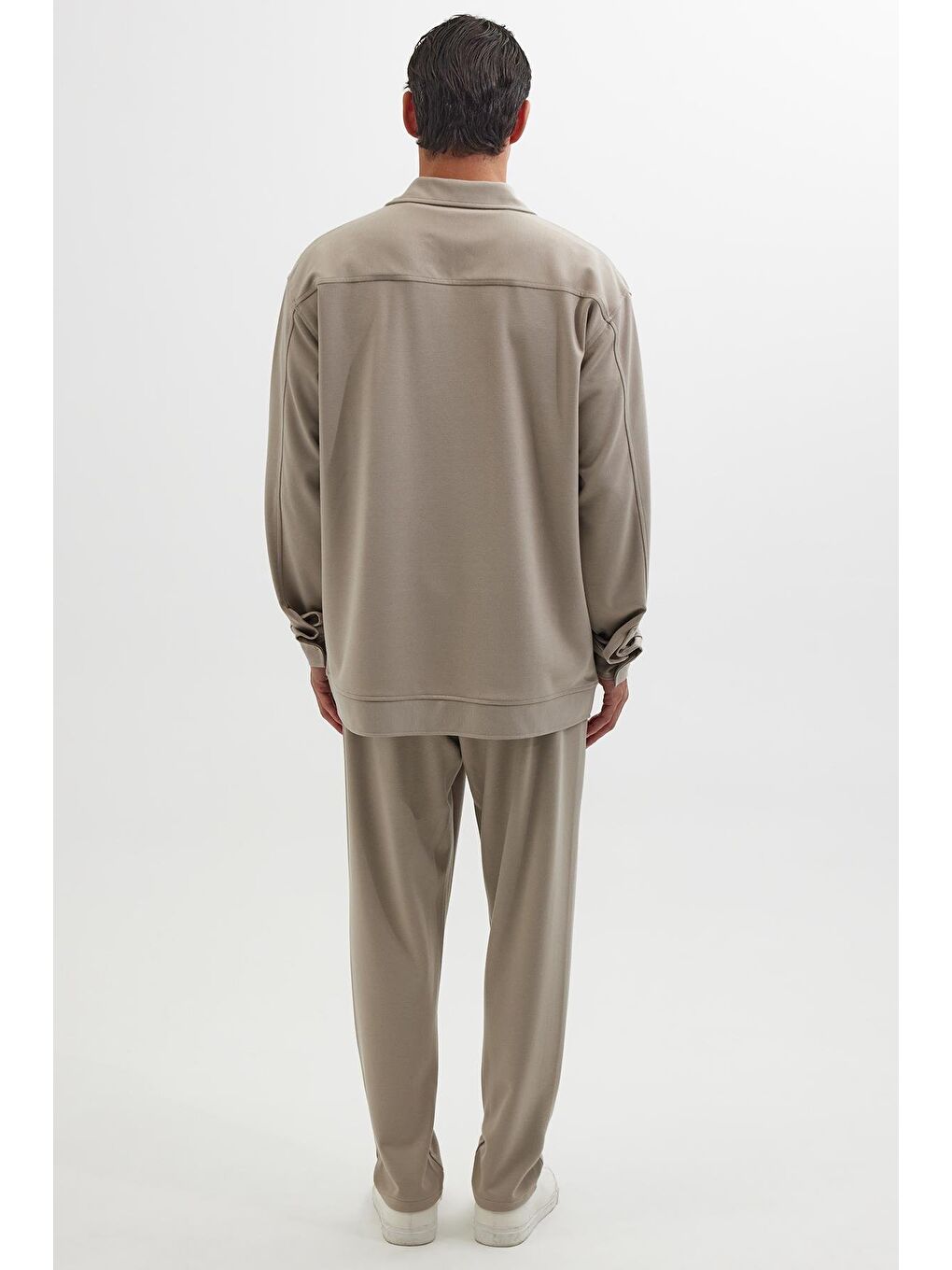 Erkek Relax Fit Rahat Kesim Düğmeli Yandan Cepli Örme Bej Ceket Gömlek-4