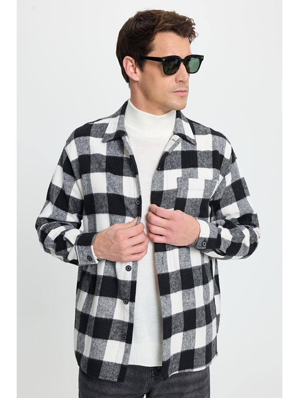 Karışık Erkek Relax Fit Rahat Kesim Uzun Kollu Cepli Dama Desen Kareli Apaş Yaka Kışlık Oduncu Gömlek-1