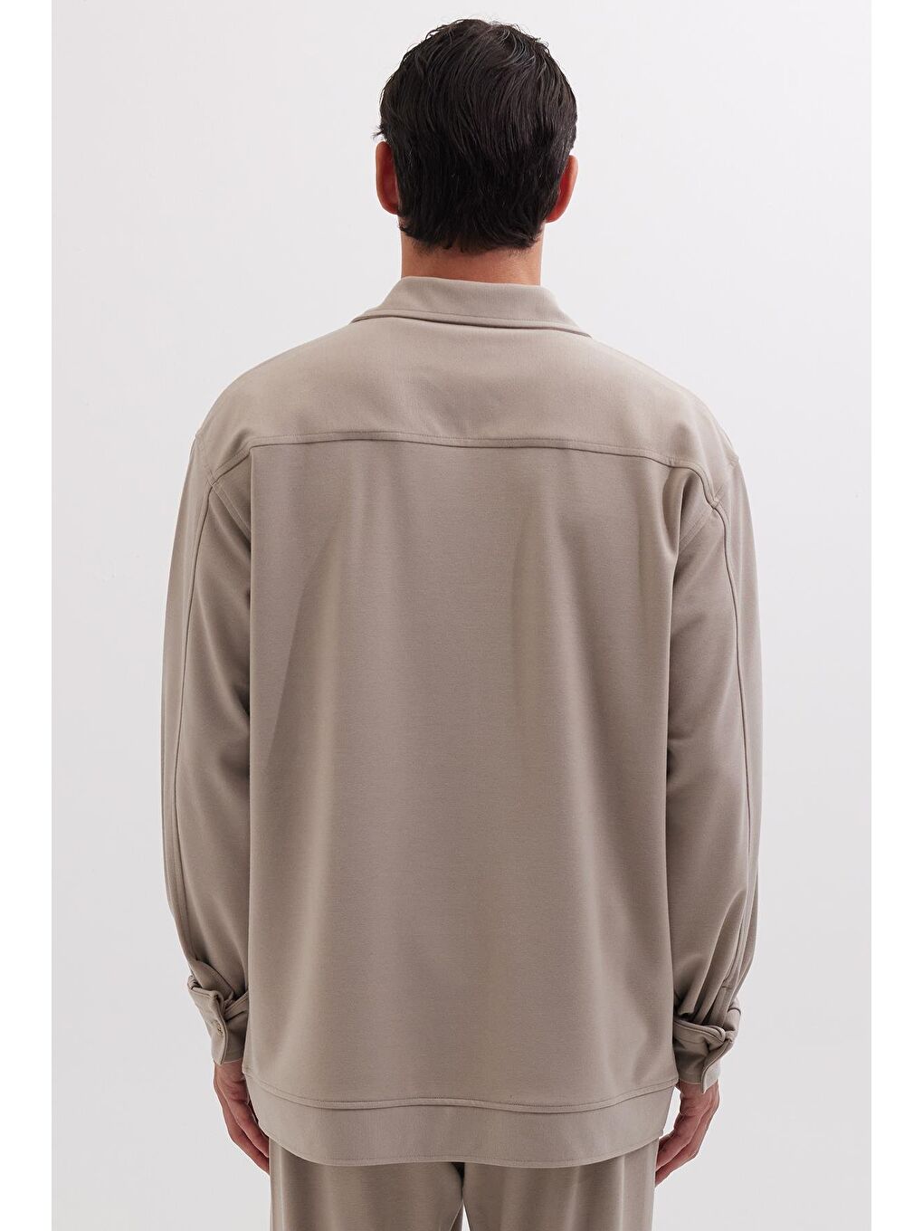 Erkek Relax Fit Rahat Kesim Düğmeli Yandan Cepli Örme Bej Ceket Gömlek-7