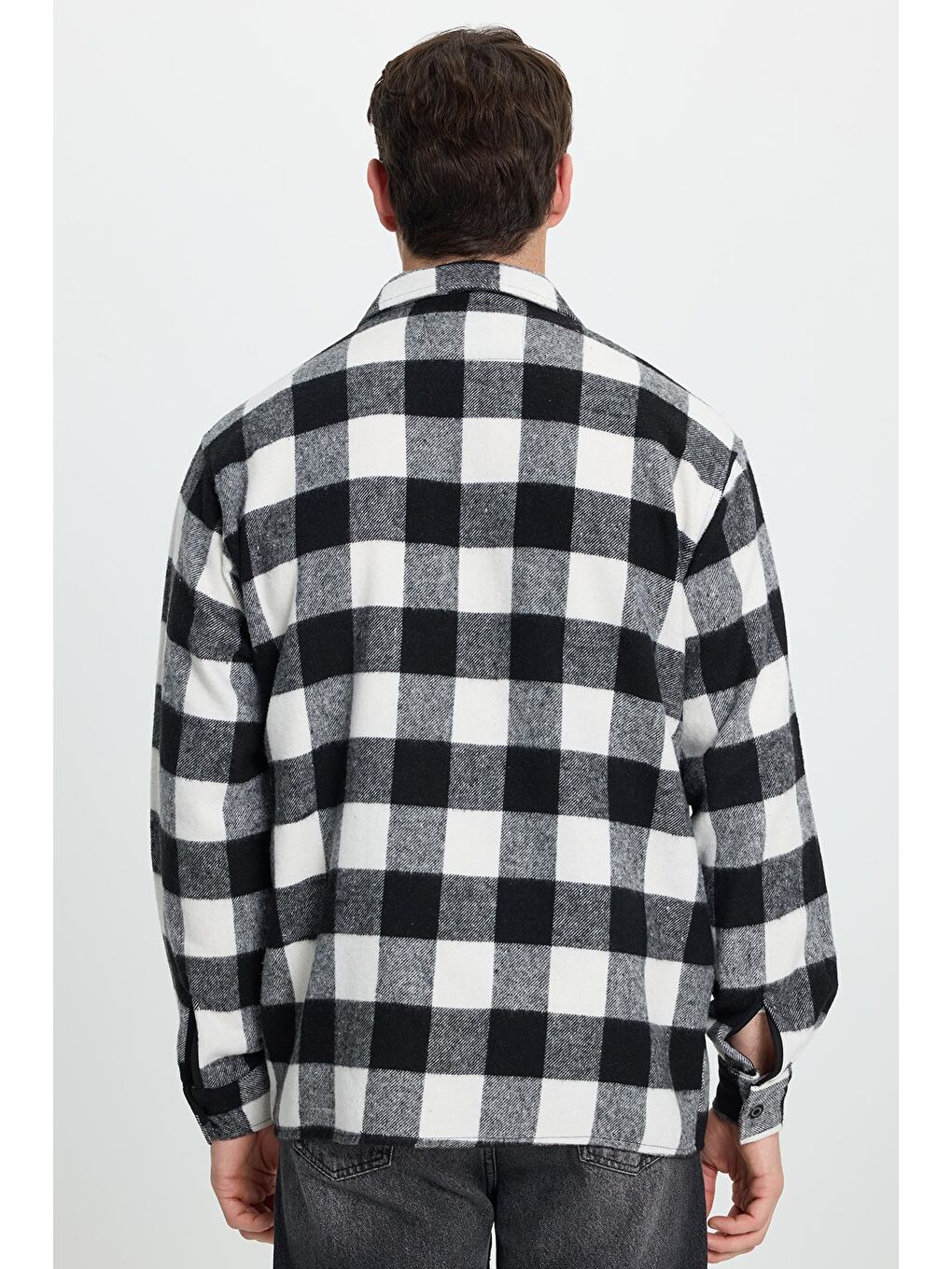 Karışık Erkek Relax Fit Rahat Kesim Uzun Kollu Cepli Dama Desen Kareli Apaş Yaka Kışlık Oduncu Gömlek-7