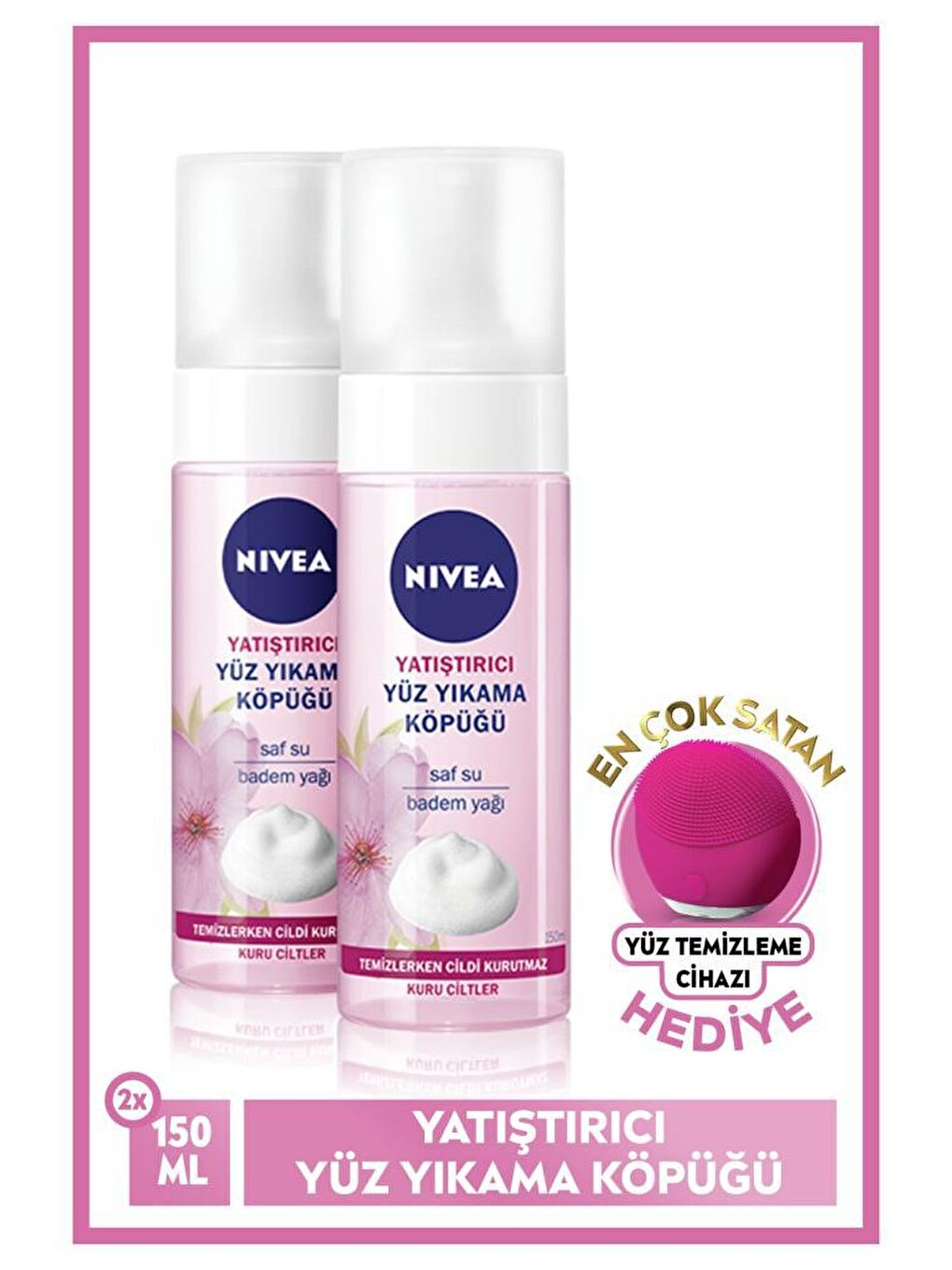 NIVEA Yüz Yıkama Köpüğü Yatıştırıcı 2X150 ml + Forever Yüz Temizleme Cihazı