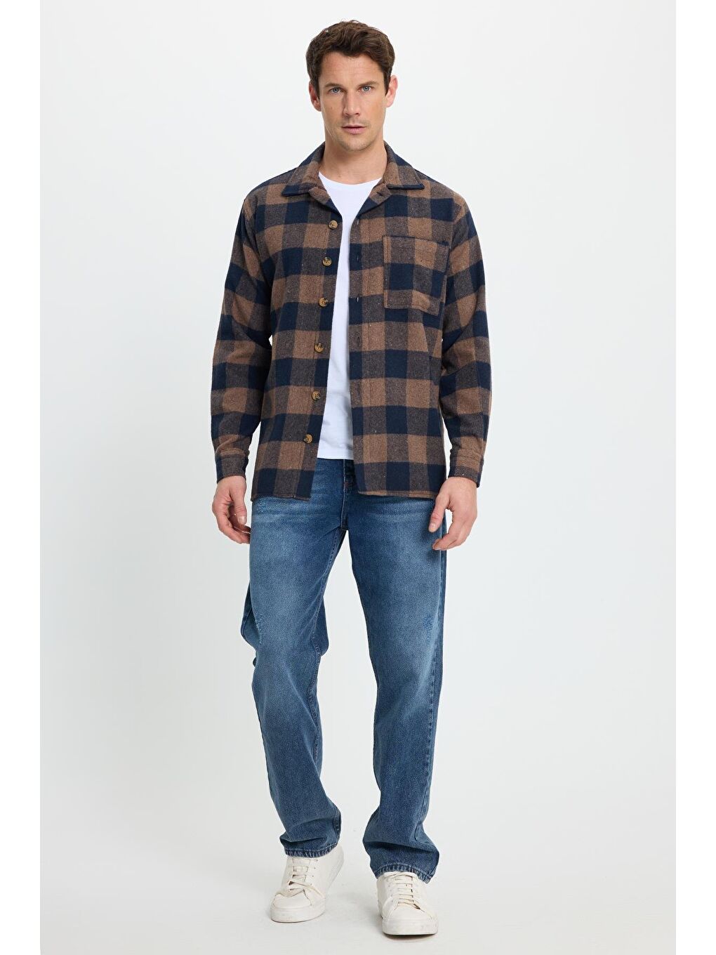 Karışık Erkek Relax Fit Rahat Kesim Uzun Kollu Cepli Dama Desen Kareli Apaş Yaka Kışlık Oduncu Gömlek-3