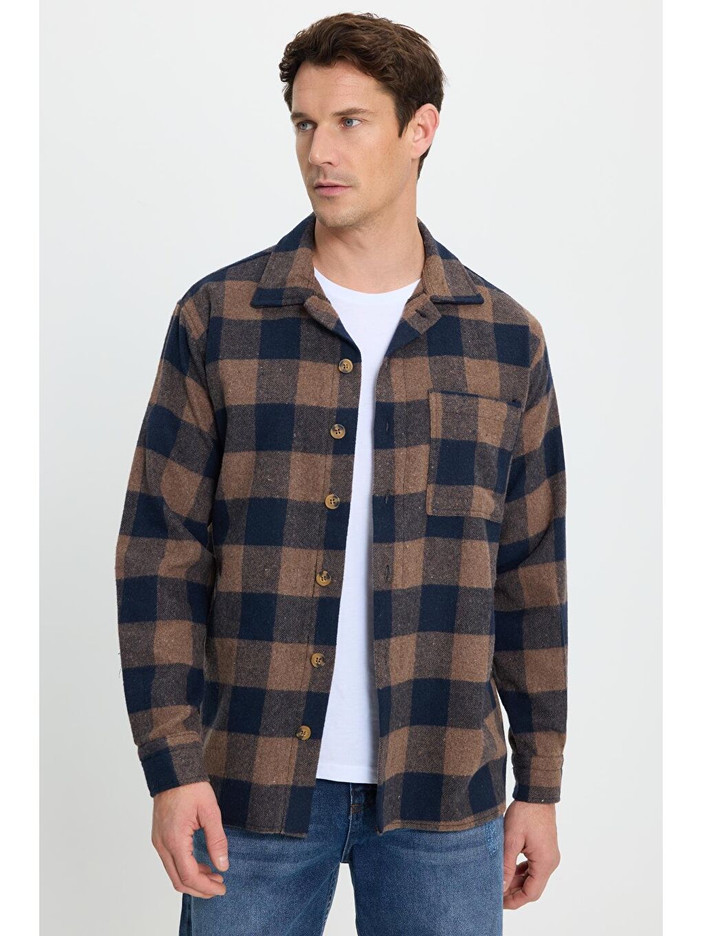 Karışık Erkek Relax Fit Rahat Kesim Uzun Kollu Cepli Dama Desen Kareli Apaş Yaka Kışlık Oduncu Gömlek-4