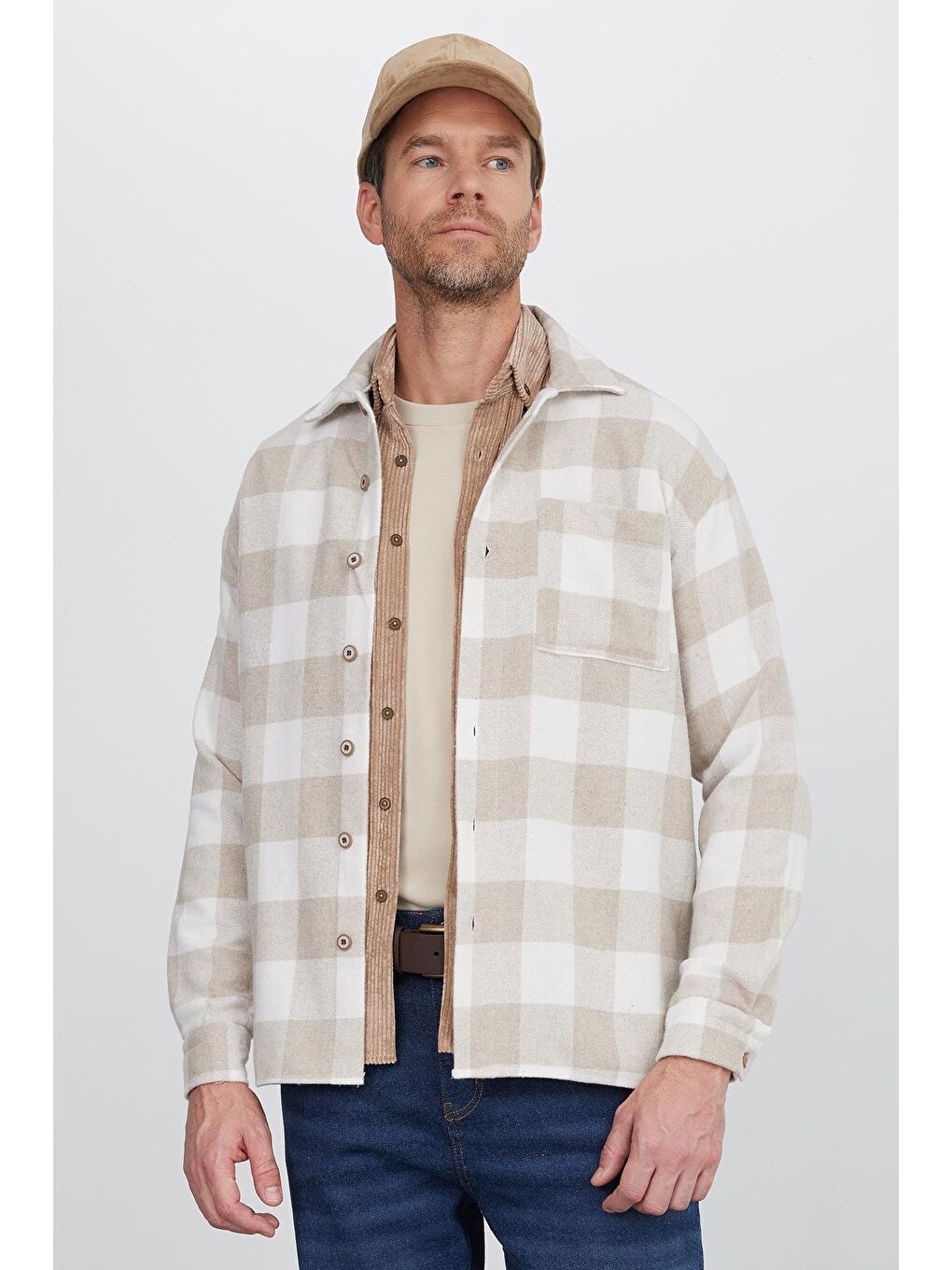 Karışık Erkek Relax Fit Rahat Kesim Uzun Kollu Cepli Dama Desen Kareli Apaş Yaka Kışlık Oduncu Gömlek-4