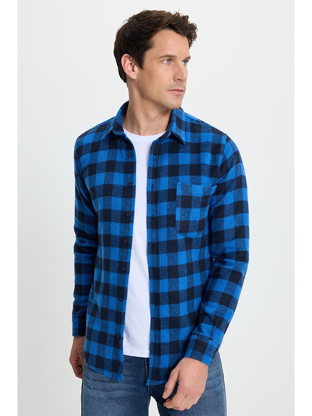 Karışık Erkek Slim Fit Dar Kesim Uzun Kollu Cepli Kareli Dama Desenli Kışlık Oduncu Gömlek