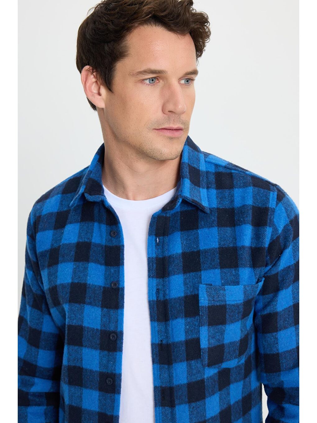 Karışık Erkek Slim Fit Dar Kesim Uzun Kollu Cepli Kareli Dama Desenli Kışlık Oduncu Gömlek-1