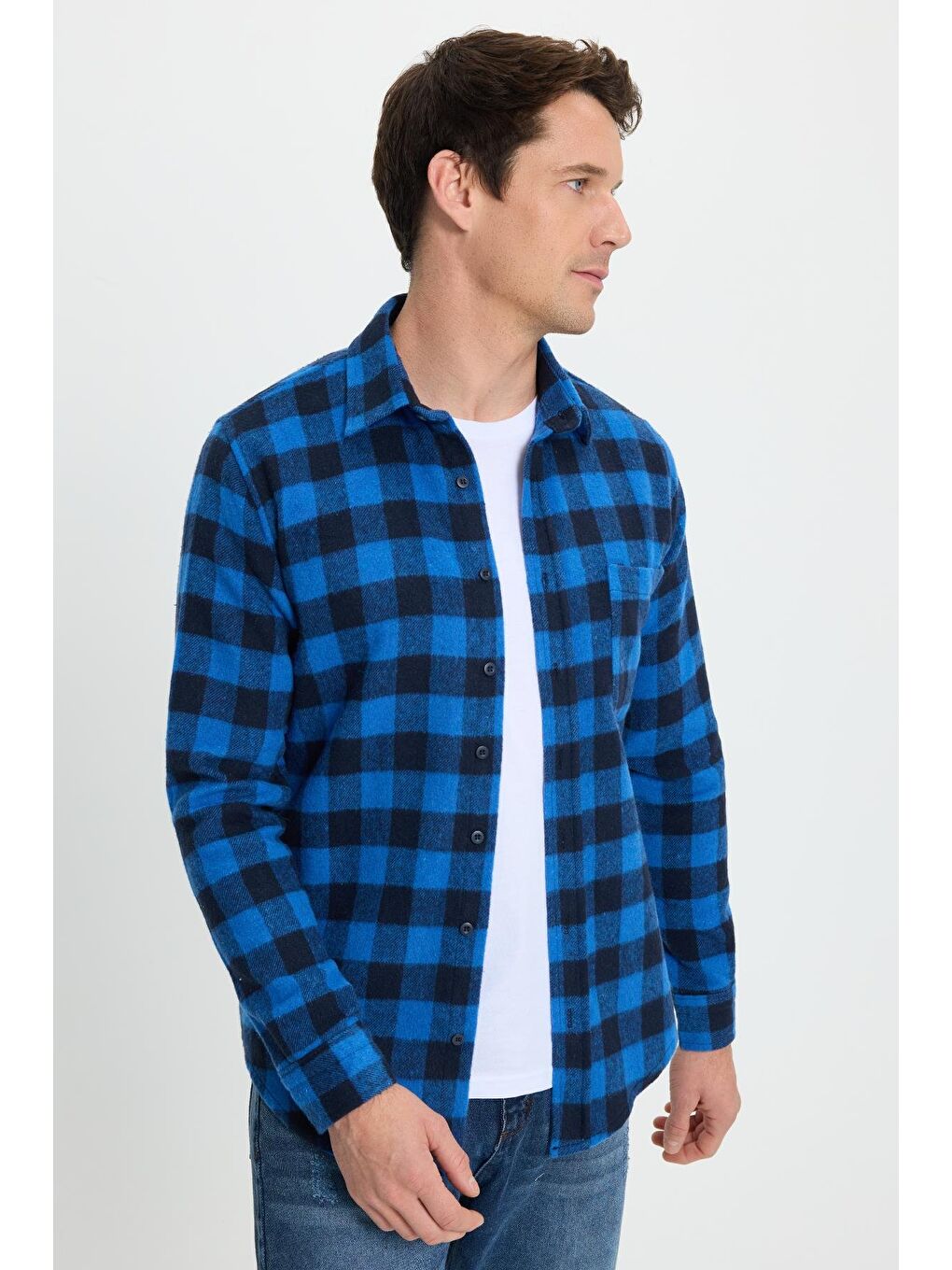 Karışık Erkek Slim Fit Dar Kesim Uzun Kollu Cepli Kareli Dama Desenli Kışlık Oduncu Gömlek-3