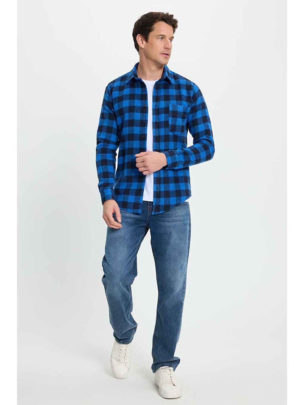 Karışık Erkek Slim Fit Dar Kesim Uzun Kollu Cepli Kareli Dama Desenli Kışlık Oduncu Gömlek-4