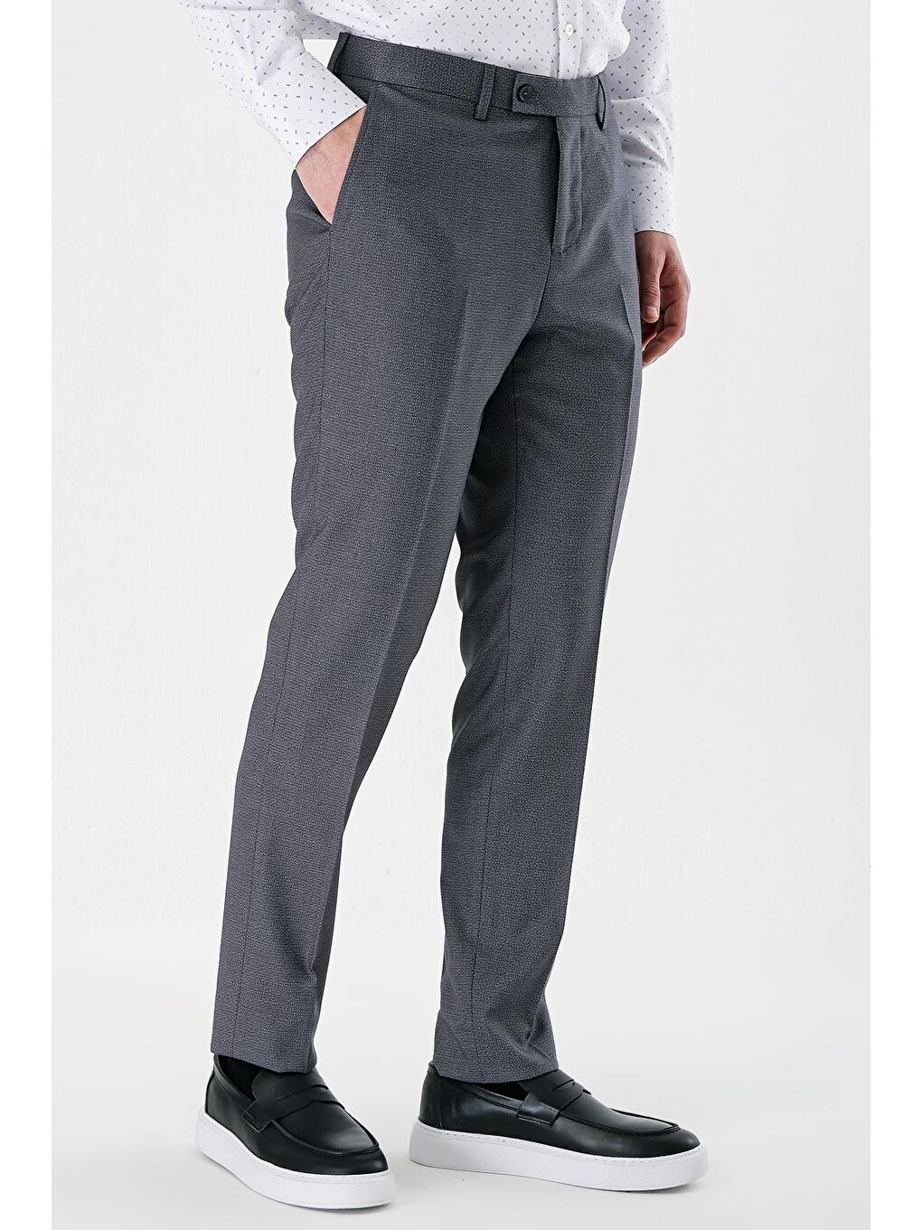 Gri Füme Esnek Yandan Cepli Slim Fit Classic Erkek Pantolon 1003240152-6