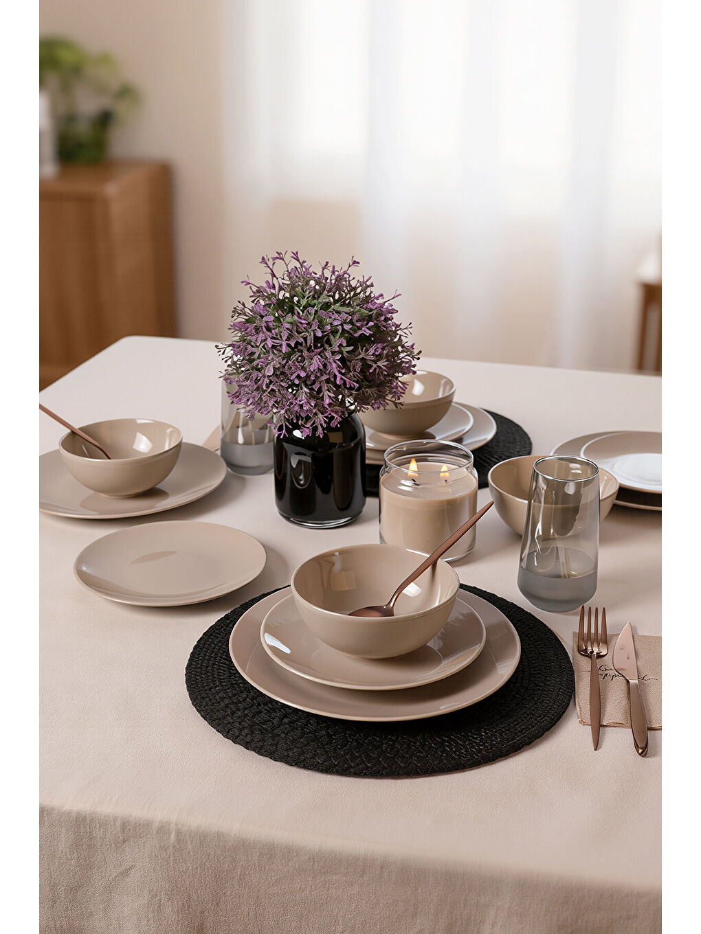Kahverengi Taupe Kera Yemek Takımı 12 Parça 4 Kişilik-3