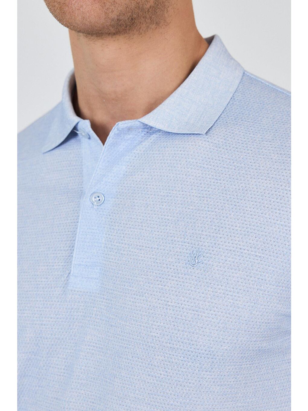 Koyu Mavi Kısa Kol Baskılı Pike Polo Yaka Cepsiz Esnek Casual Slim Fit Tişört 1011250153-3