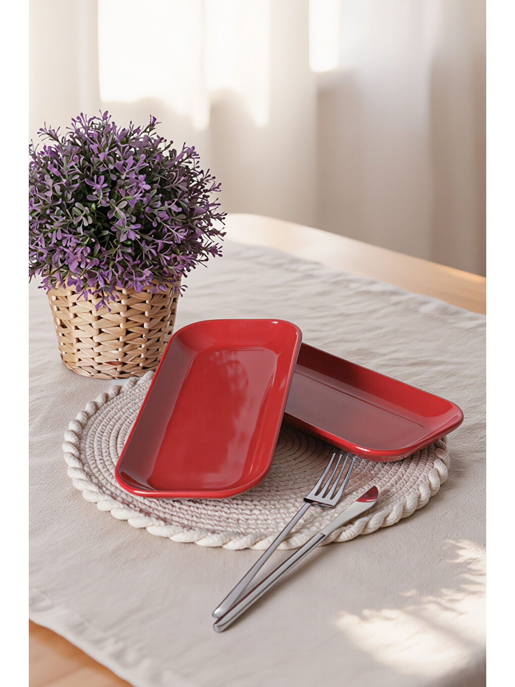 Kırmızı Pergamon Kayık Tabak 26 Cm 2 Adet-3