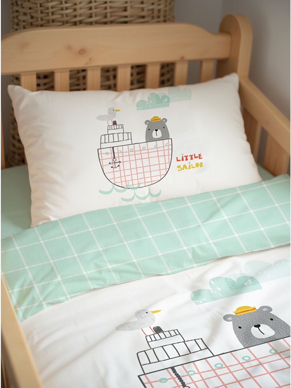 Little Sailor 70x120 cm Bebek Nevresim Takımı - Mint Yeşili Pamuklu & Fermuarlı-2