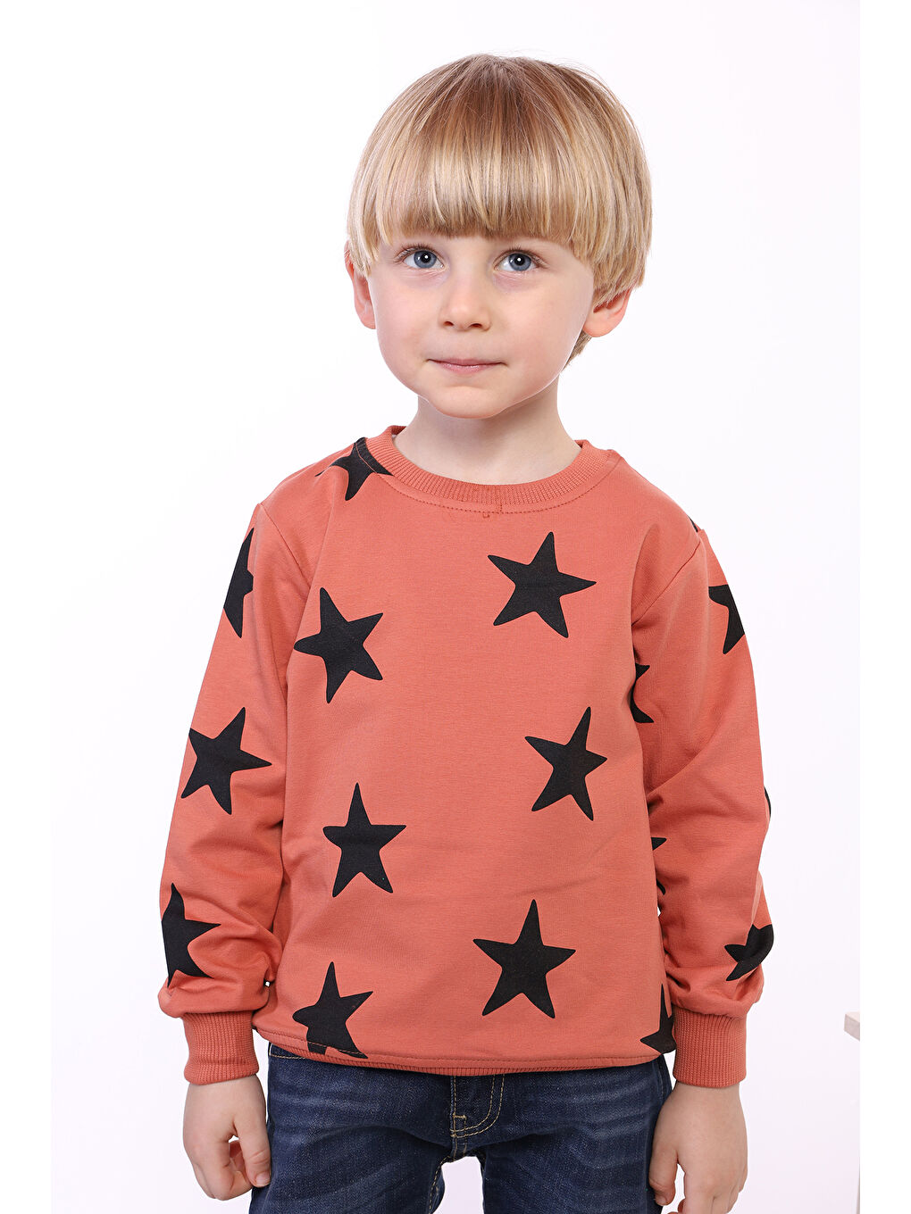 Kahverengi Erkek Çocuk Komple Yıldız Baskılı Sweatshirt