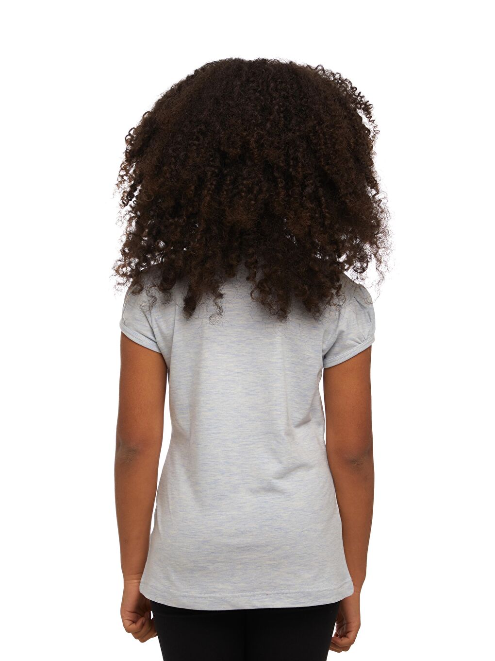 Açık Mavi Melanj Kız Çocuk Kısa Kollu Basıc Tişört-2