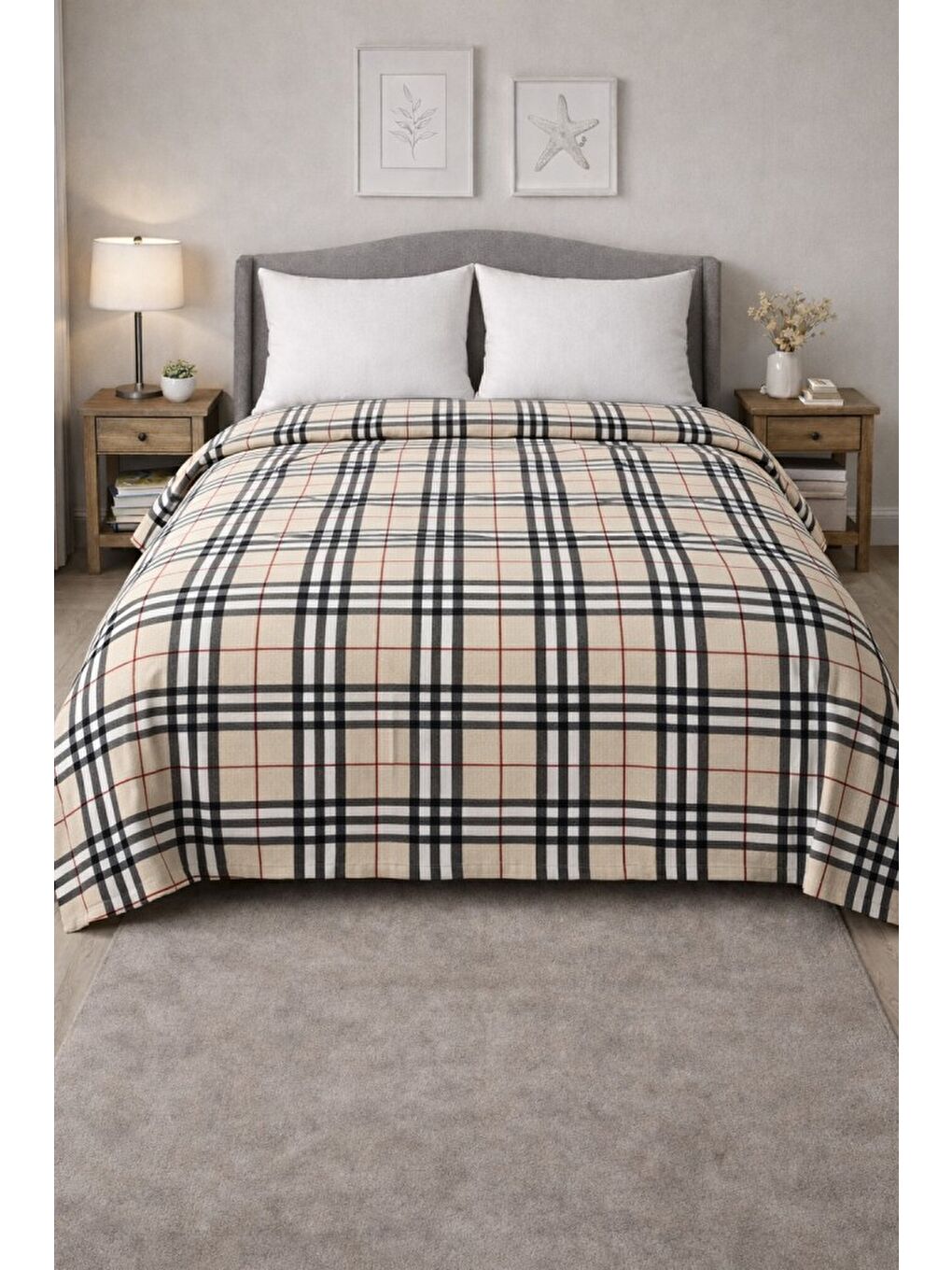 Bej King size Desenli Pike Yatak Örtüsü Çift Kişilik 240x260 cm