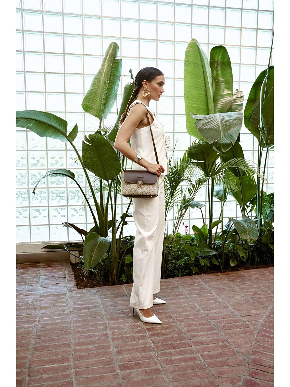 Ekru Kadın Çapraz Askılı El ve Omuz Çantası-2