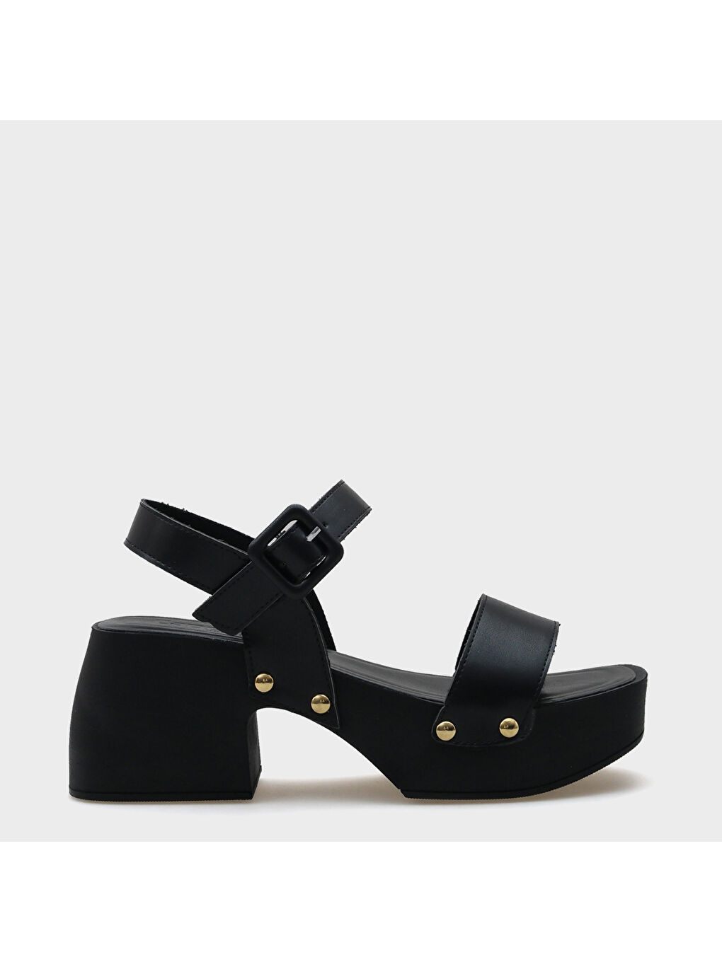 Siyah Dulce Küt Burunlu Tek Bant Platform Topuklu Kadın Sandalet