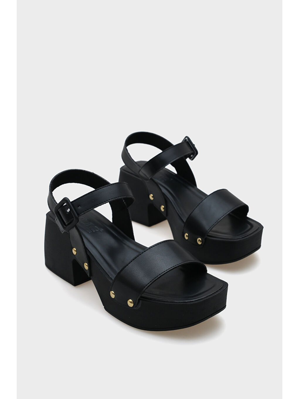 Siyah Dulce Küt Burunlu Tek Bant Platform Topuklu Kadın Sandalet-1