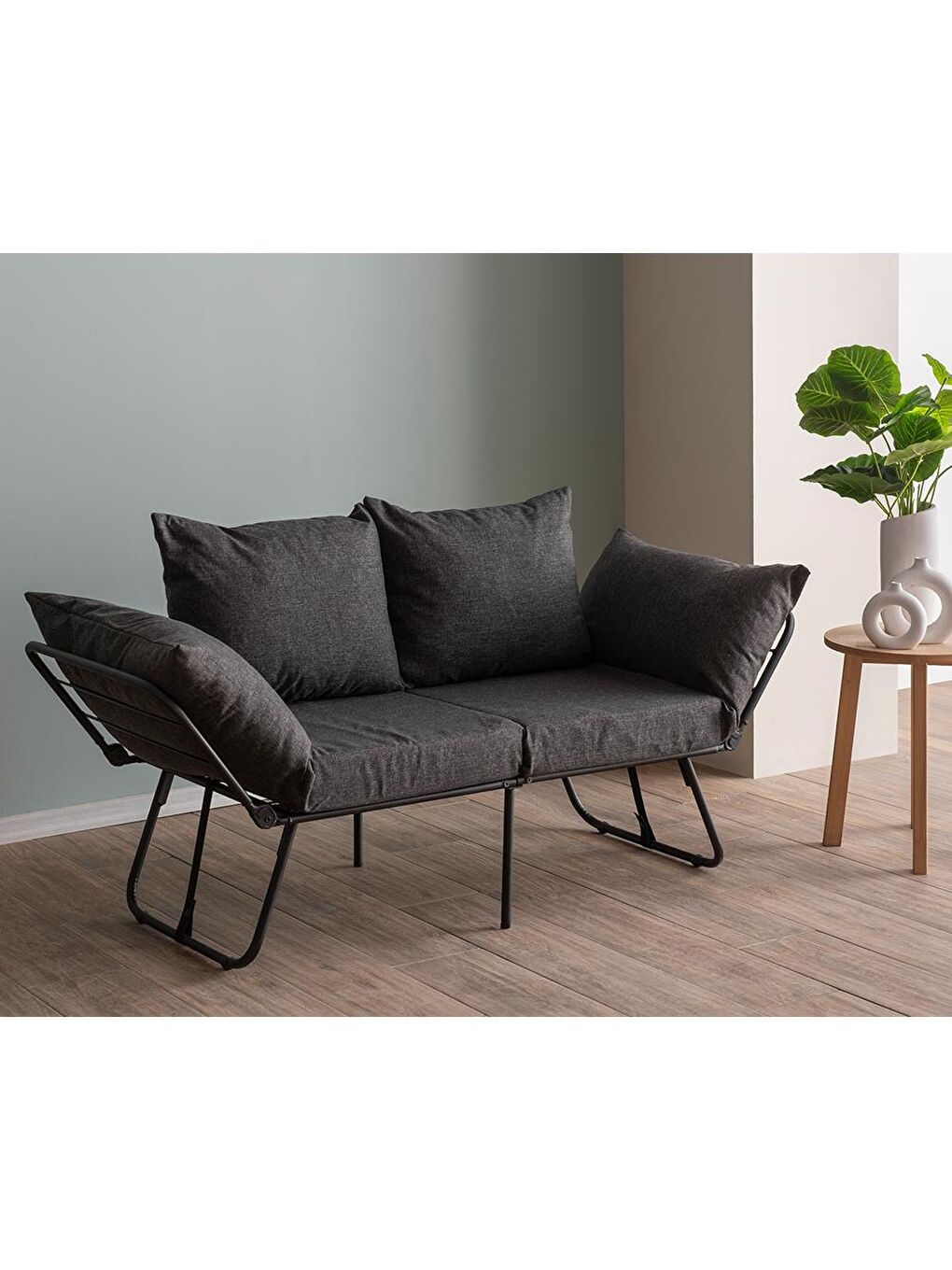 Viper İkili Katlanır Yataklı Koltuk Keten Koyu Gri-3