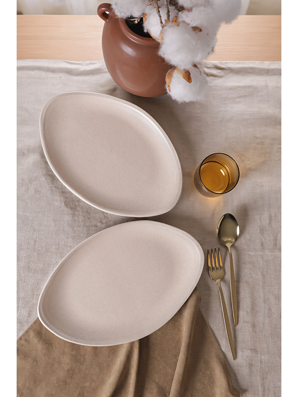 Ekru Mat Krem Bloom Kayık Tabak 31 Cm 2 Adet-1