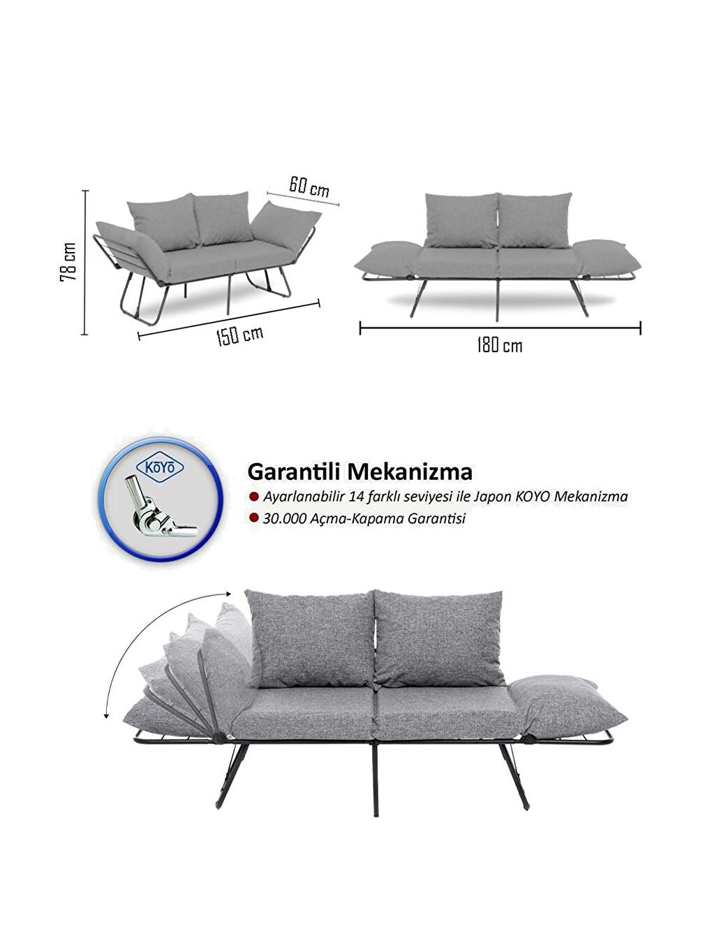 Viper İkili Katlanır Yataklı Koltuk Keten Koyu Gri-7