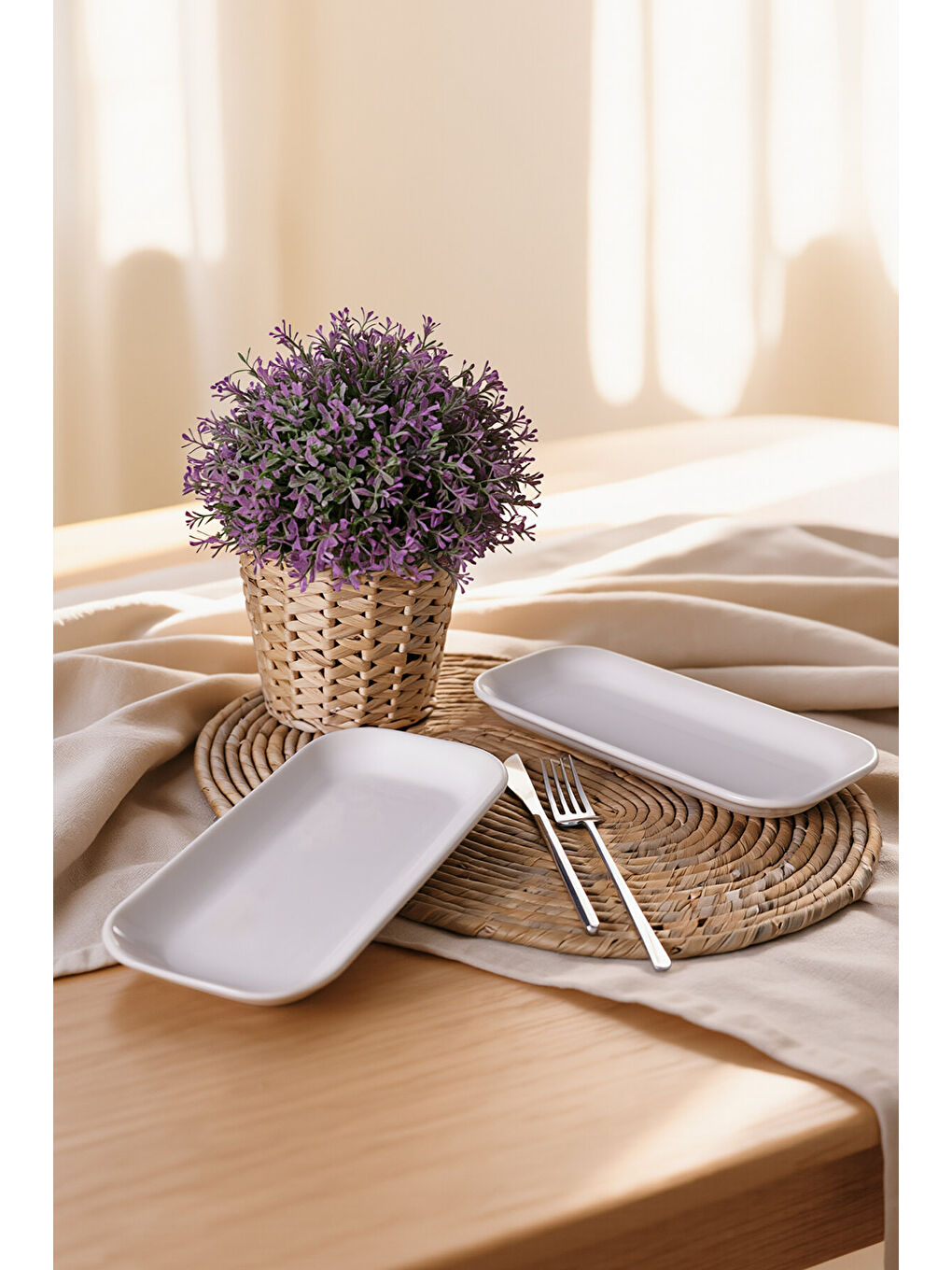 Beyaz Pergamon Kayık Tabak 26 Cm 2 Adet-3