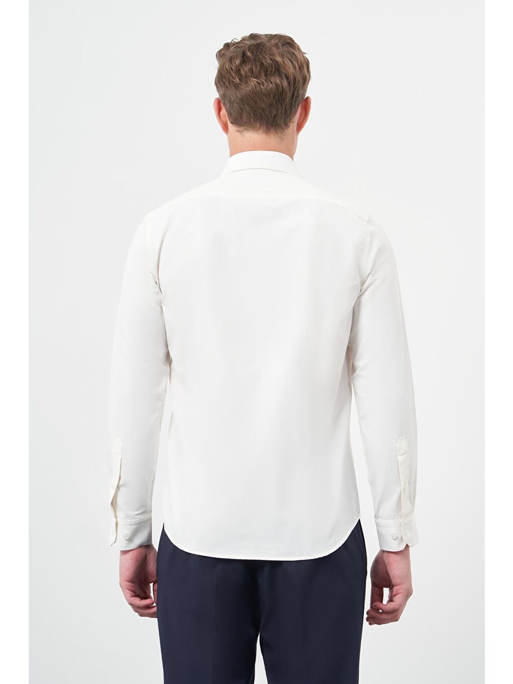 Kahverengi Açık Krem Uzun Kol Düz Bez Ayağı Sert Yaka Cepsiz Pamuklu Classic Slim Fit Gömlek 1004245267-4