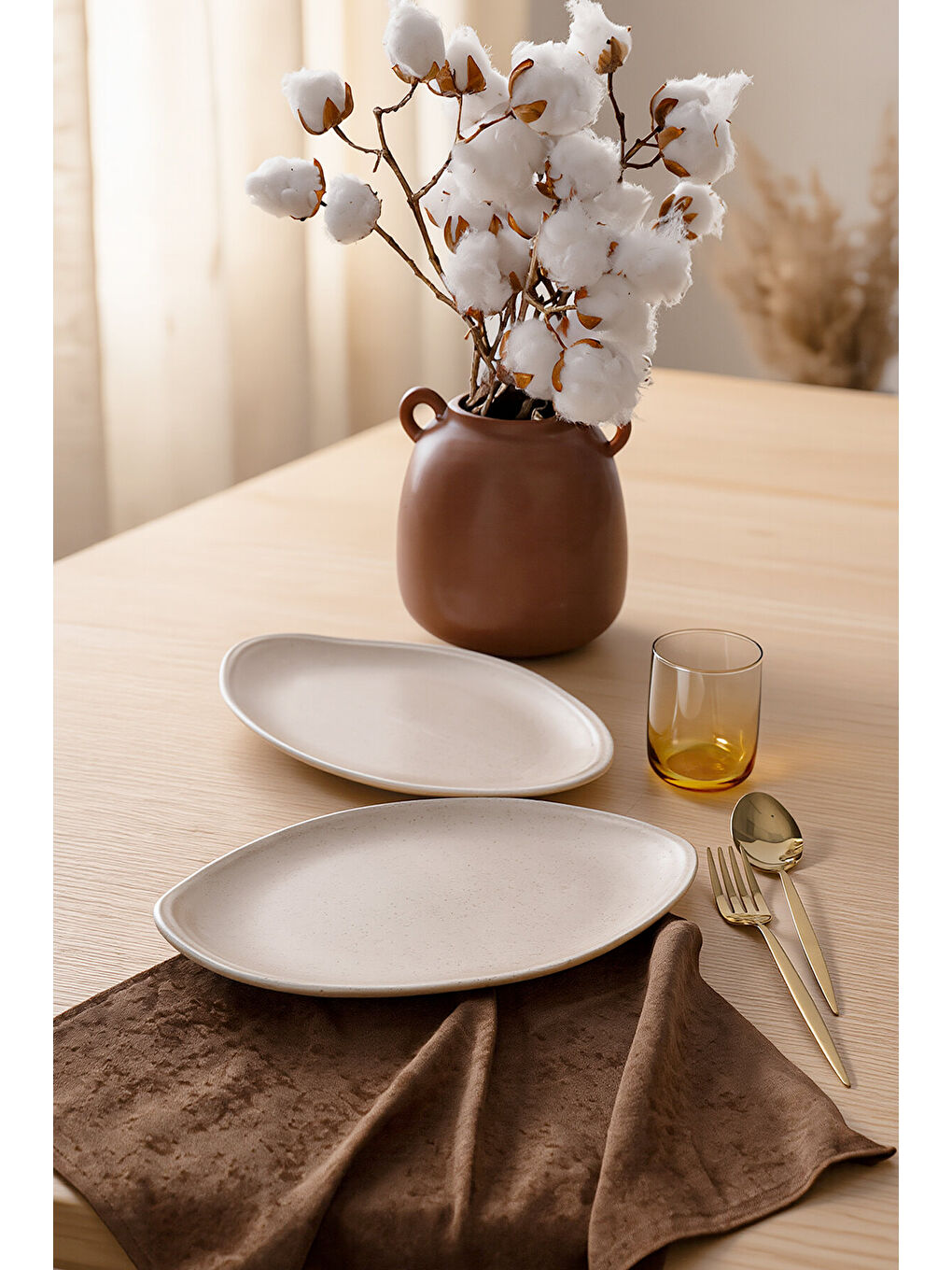 Ekru Mat Krem Bloom Kayık Tabak 31 Cm 2 Adet-2