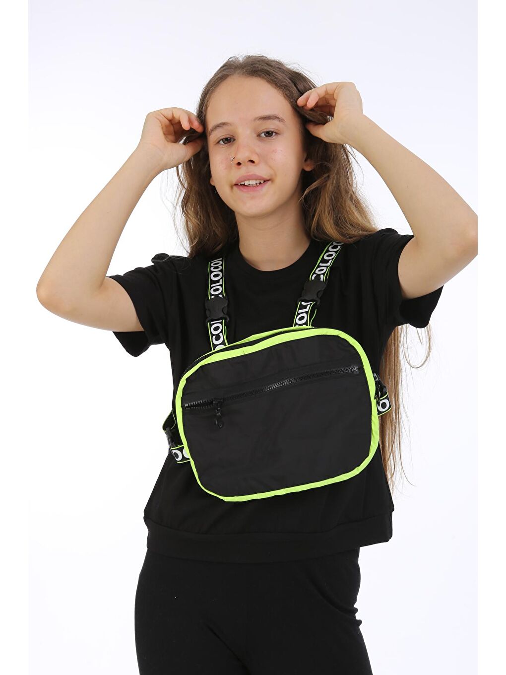 Siyah Kız Çocuk Çantalı T-shirt 10-15 Yaş 13868