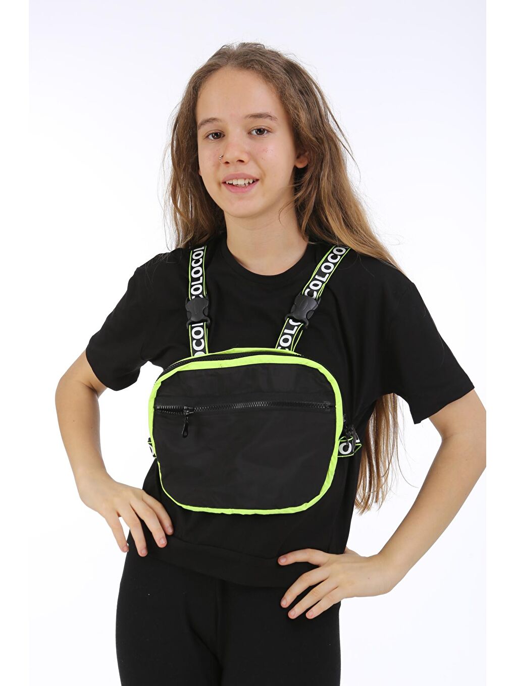 Siyah Kız Çocuk Çantalı T-shirt 10-15 Yaş 13868-1