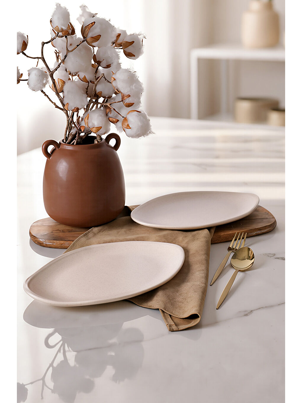 Ekru Mat Krem Bloom Kayık Tabak 31 Cm 2 Adet-3